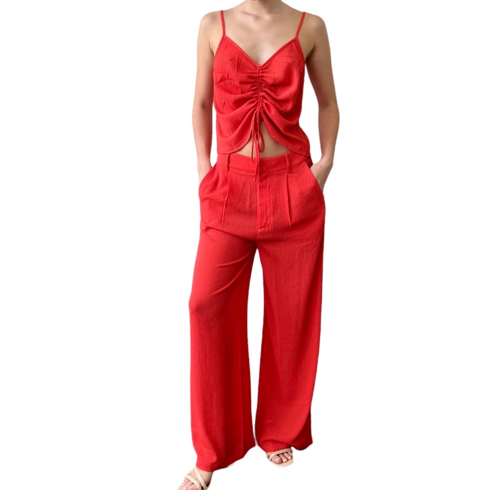NEW Solid & Striped Cover Up Swim SET Lucia Seersucker Top Cami Pants Coral MED